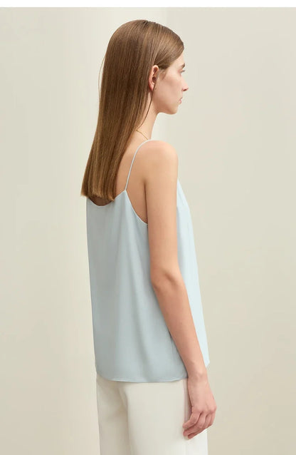 Minimalism Camis For Women 2025 Autumn New Commuter Straight Solid Halter Chiffon Female Comfortable Casual Tanks 12411011