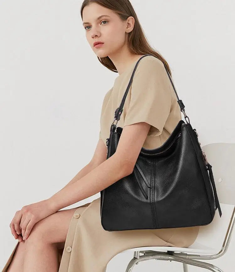 Hobo Bag Leather Women Handbags Female Leisure Shoulder Bags Fashion Purses Vintage Bolsas Large Capacity Tote Bag