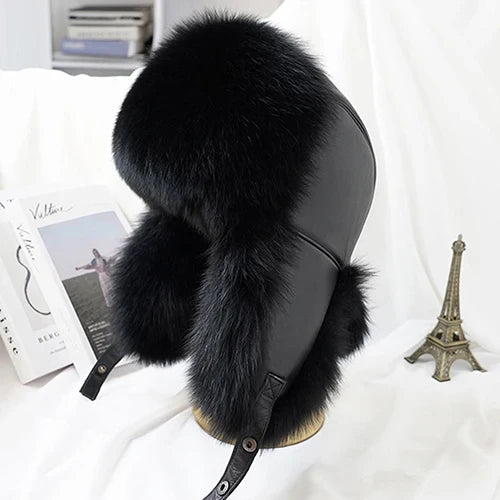 Winter Cap Man 100% Real Sliver Fox Fur Bomber Hat Men's Raccoon Fur Hat Ushanka Cap Trapper Russian Ski Caps Hats Real Fur Hat
