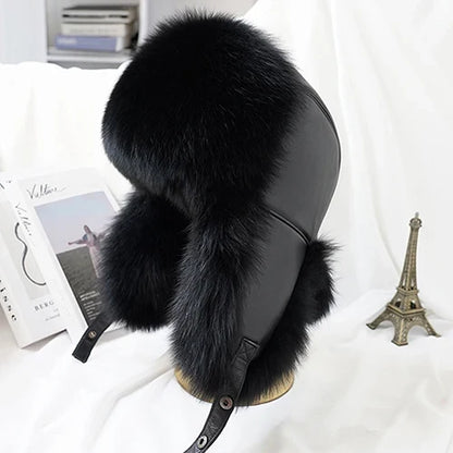 Winter Cap Man 100% Real Sliver Fox Fur Bomber Hat Men's Raccoon Fur Hat Ushanka Cap Trapper Russian Ski Caps Hats Real Fur Hat