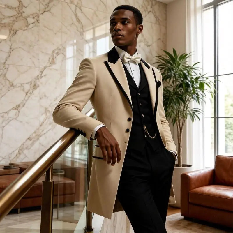 3 Pcs Wedding Suits for Men Slim Fit Long Groom Tuxedo Jacket Single Breasted Tailor Made Formal Prom Suits for Diplomatic Wear