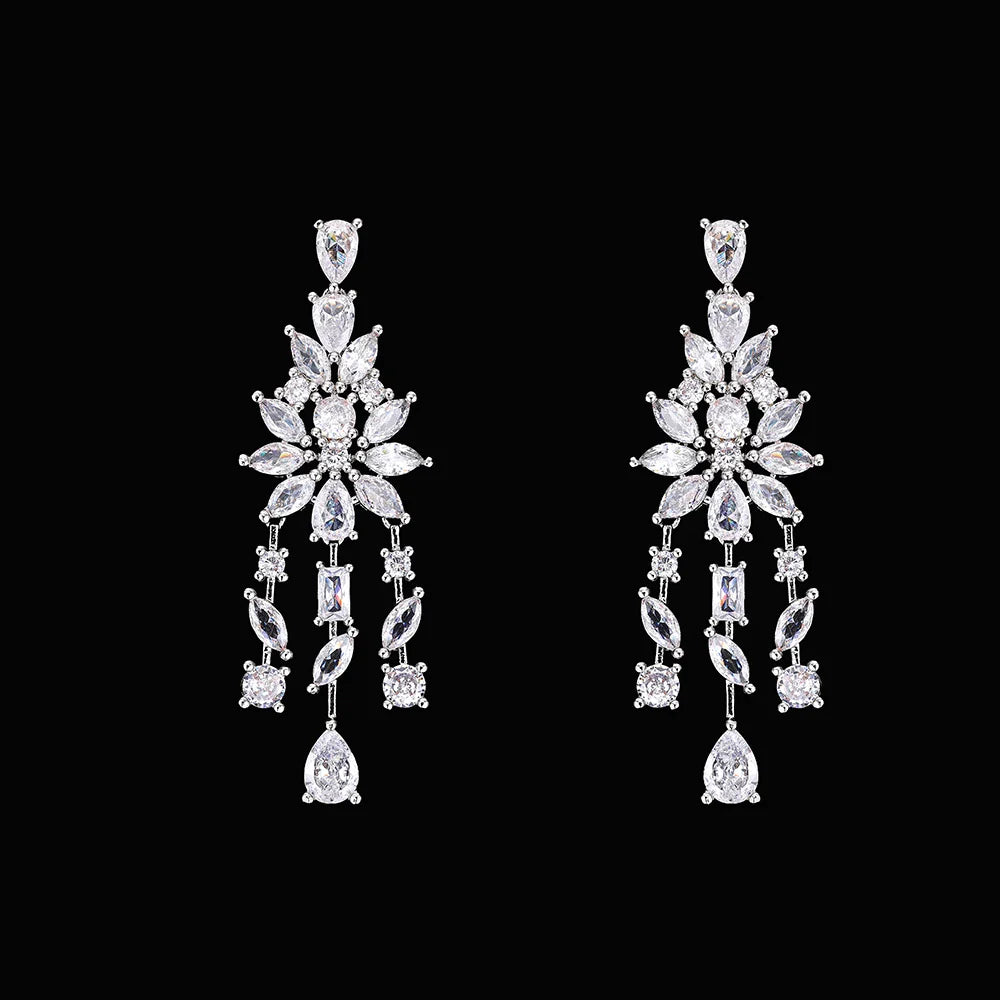 Luxury 4pcs Bridal Wedding Jewelry Set Cubic Zirconia Dubai Tassels Necklace Earrings Sets for Women Party Dress