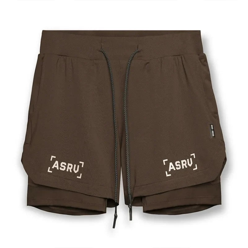 Men's 2 in 1 Double-deck Gym Shorts Quick Dry Summer Running Workout Shorts Zipper Pockets Slim Fit Fitness Training Short Pants