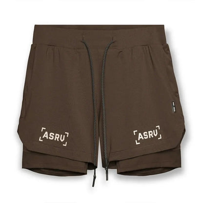 Men's 2 in 1 Double-deck Gym Shorts Quick Dry Summer Running Workout Shorts Zipper Pockets Slim Fit Fitness Training Short Pants