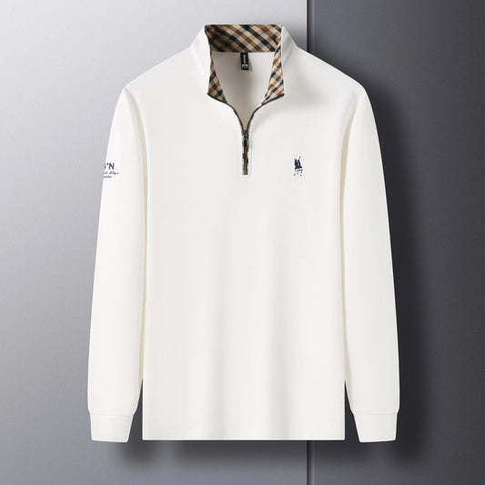 High end 100% cotton brand long sleeve T-shirt men's standing collar autumn fashionable embroidery Paul casual sports polo shirt