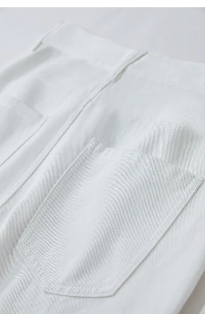 Women's Jeans Minimalist 2025 Summer New Style Solid Color Commuting Black Beige Wide Leg Cotton Denim Long Pants 12552012