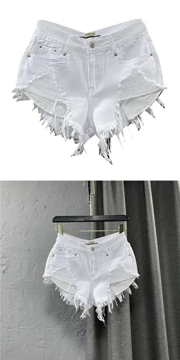 Fashion Korean White Jeans Hole Ripped Low Waist Denim Shorts Women  шорты женский
