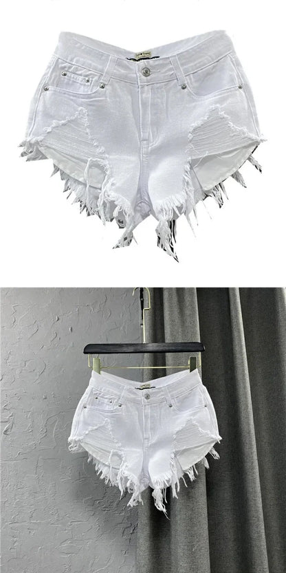 Fashion Korean White Jeans Hole Ripped Low Waist Denim Shorts Women  шорты женский