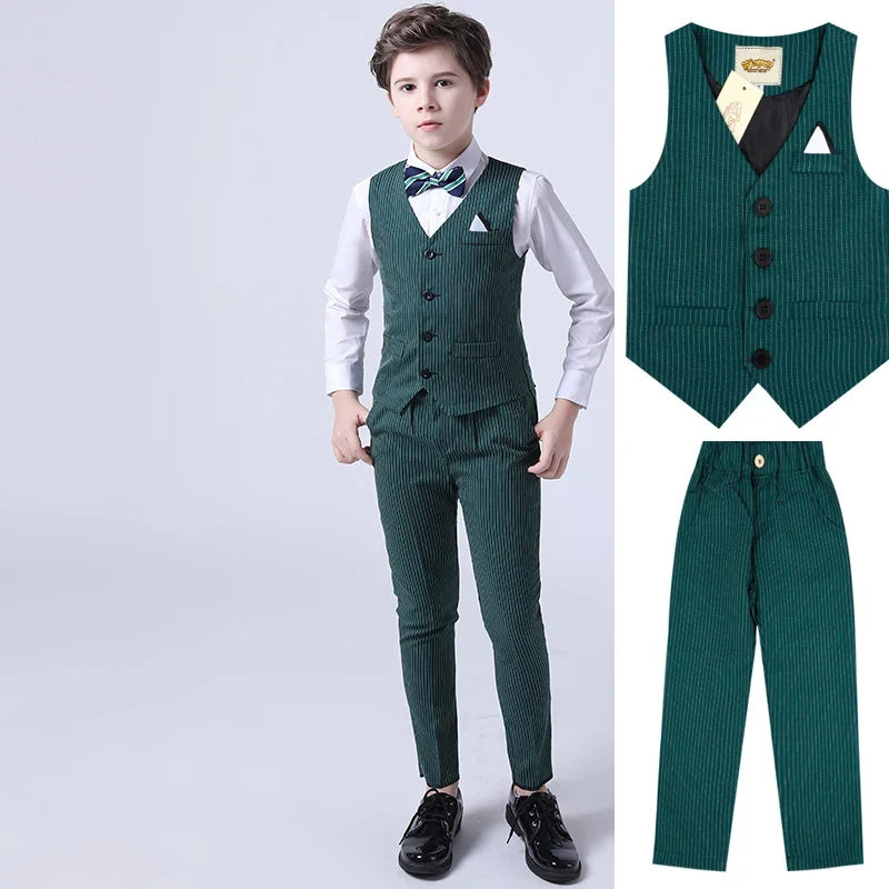 Boys Summer Wedding Suit Kids 1Year Birthday Vest Pants 2PCS Formal Suit Child Party Ceremony Costume Teenager Photography Suit