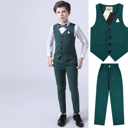 Boys Summer Wedding Suit Kids 1Year Birthday Vest Pants 2PCS Formal Suit Child Party Ceremony Costume Teenager Photography Suit