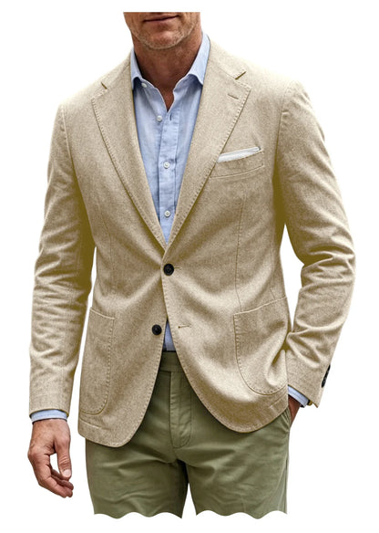 Men's Cotton Blazer Notch Lapel 2 Button Slim Fit Suit Jacket Lightweight Breathable Business Casual Daily Sport Coat for Spring