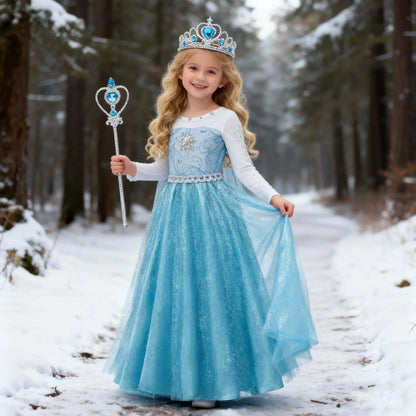 Snow Queen Elsa Long Sleeve Costume Girls Princess Dress Toddler Halloween Cosplay Clothes Birthday Party Vesidos For 2-10 Years