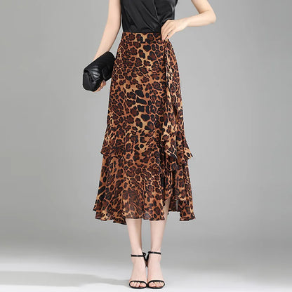 Fashion Irregular Fishtail Chiffon Skirts Elegant High Waist Summer Luxury Party Skirt Female Ruffles Long Skirts