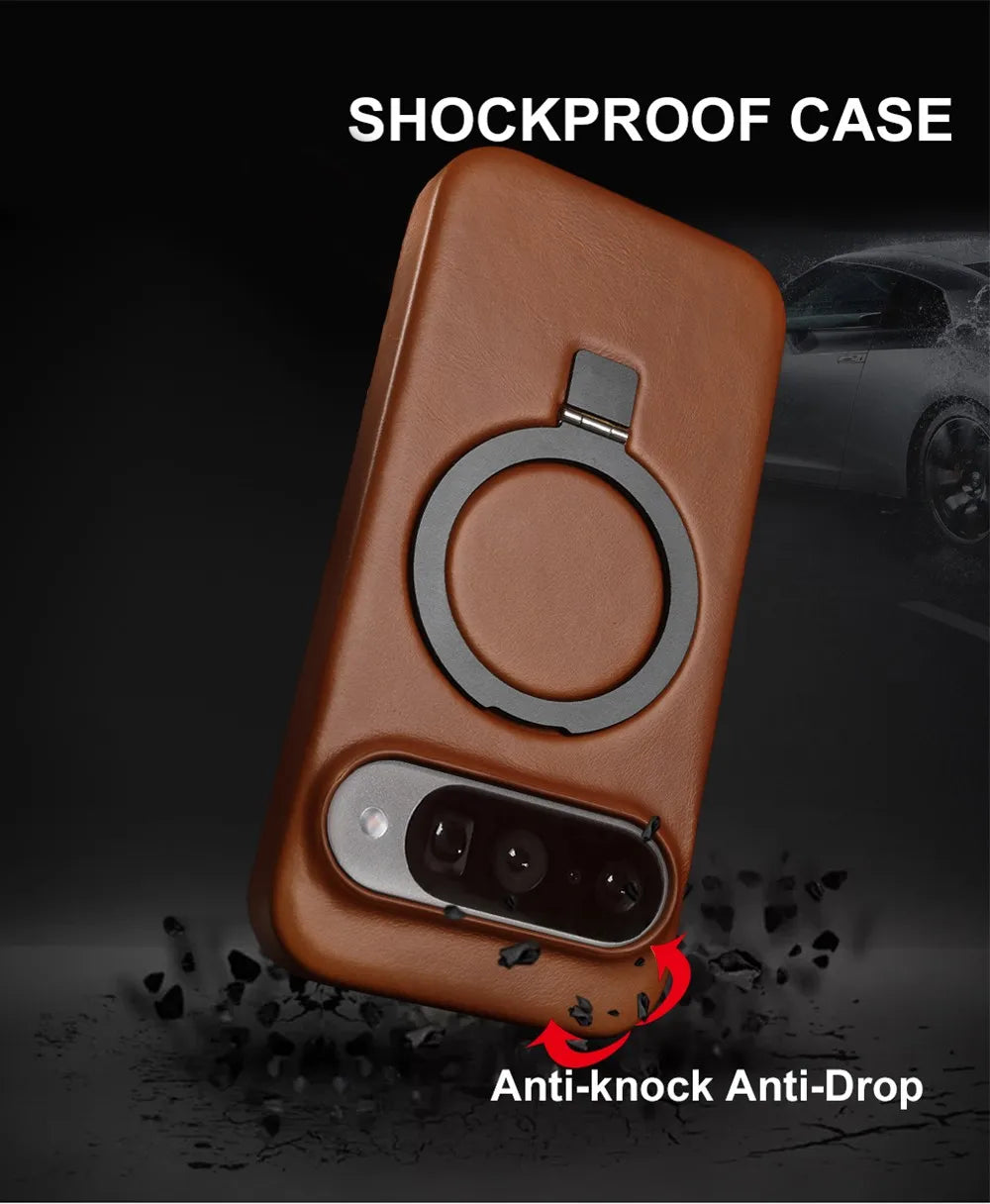 Luxury Magnetic Bracket Holder Genuine Leather Case For Google Pixel 10 Pro XL pixel10  8A 9pro 7A 6A 5A Full Wrapped Back Cover