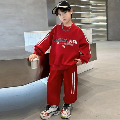 Spring Autumn Boys Striped Sports Sweatshirt+Sweatpant Workout Set School Kids 2PCS Tracksuit Children Outfit Jogger Suit 5-16Yr