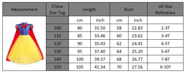 Deluxe Snow White Gown Set with Accessories Princess Costume Fairy Cosplay for Girls Kids Toddler Carnival Party Vestido