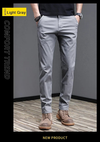 2024 Spring Summer Men's Casual Pants 97.8% Cotton Business Korean Fashion Slim Fit Stretch Gray Black Khaki Trousers Male Pant