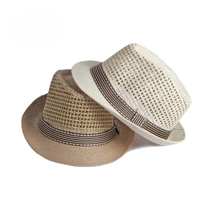 Men's Hats Summer Breathable Straw Small Top Hat Women's Sun Protection Beach Hat British Retro Jazz Cap Mesh Fedora Black Hat