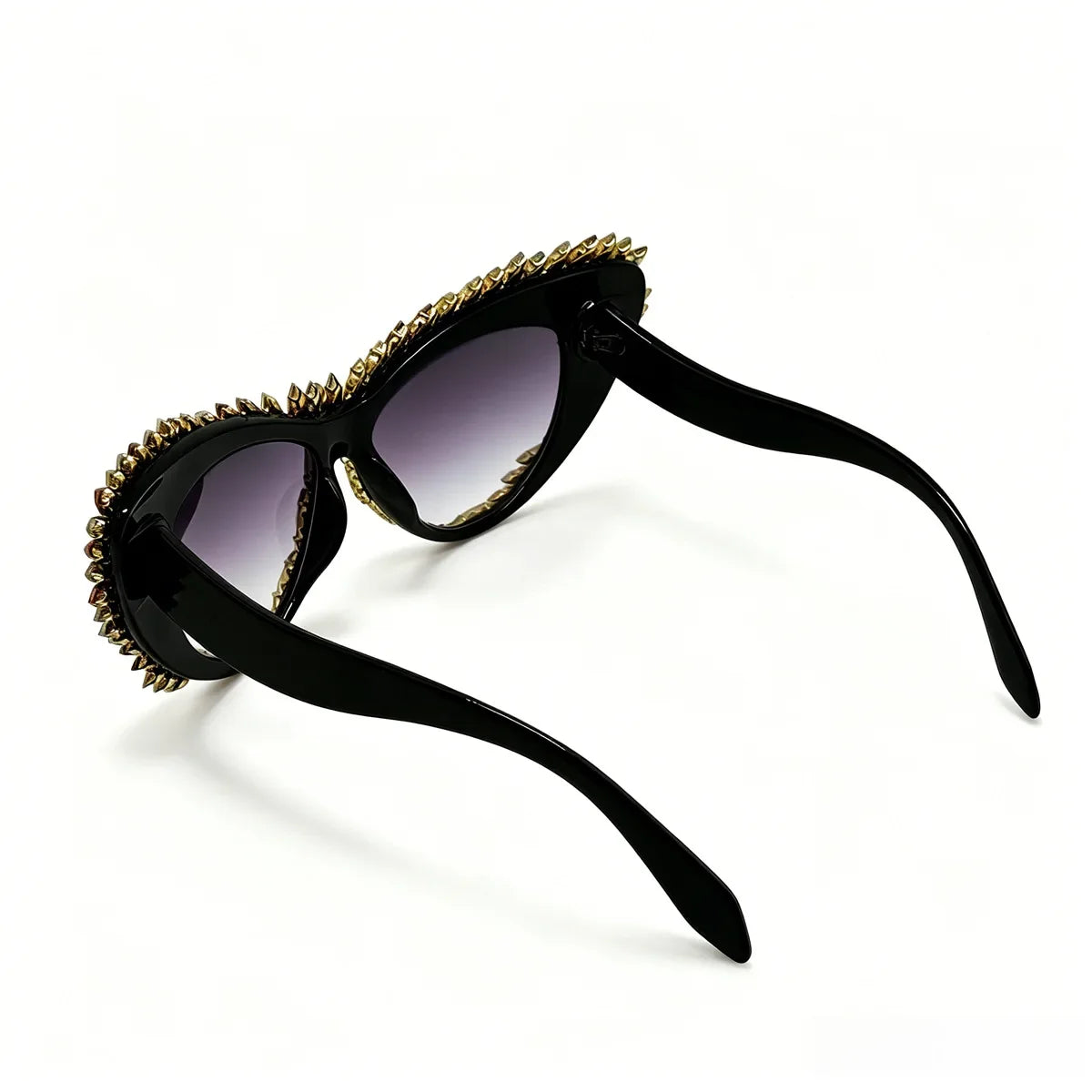 Retro Y2K Oversized Cat Eye Sunglasses for Women Rhinestone Gold Spike Gradient UV400 Punk Nightclub Party Festival Eyewear