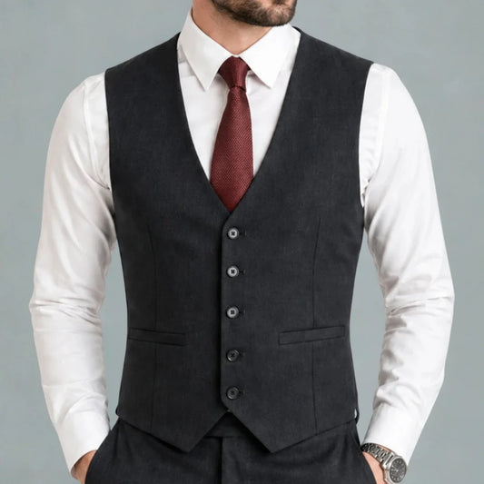 Men Vest Black Solid Single Breasted V Neck Waistcoat For Wedding Groom Banquet Party Business Work Casual Daily Men Suit Vest