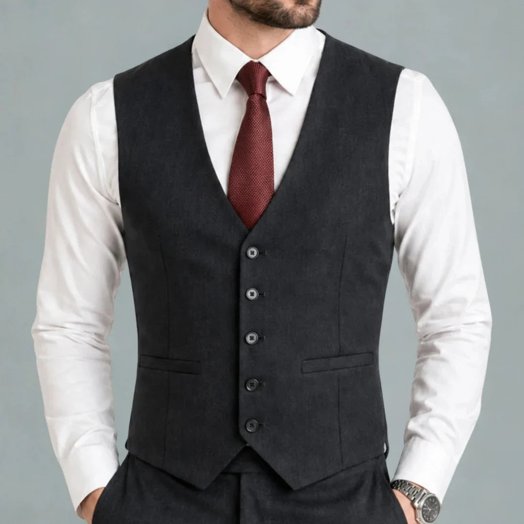Men Vest Black Solid Single Breasted V Neck Waistcoat For Wedding Groom Banquet Party Business Work Casual Daily Men Suit Vest