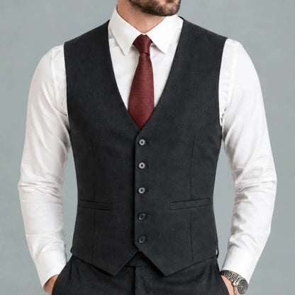 Men Vest Black Solid Single Breasted V Neck Waistcoat For Wedding Groom Banquet Party Business Work Casual Daily Men Suit Vest