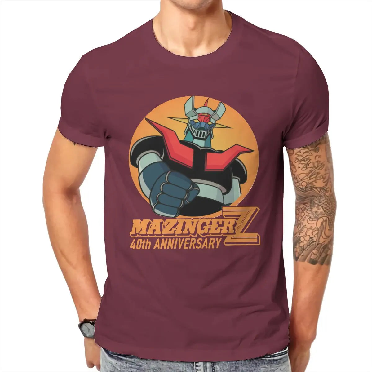 Mazinger Z 40th T Shirt Men 100% Cotton Hipster T-Shirts Robot Grendizer Goldorak Actarus Tees Short Sleeve Tops Plus Size