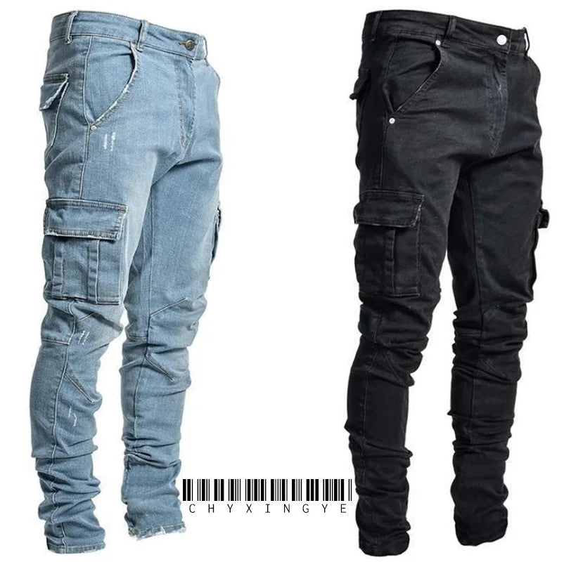 New Spring New Hot Sale Stretch Men's Jeans Fashion Trendy Casual Knee Wear-Resistant Comfortable Zipper Feet Skateboard Pants
