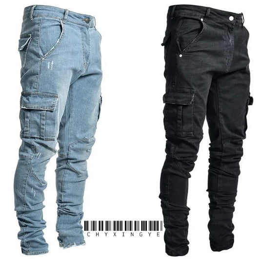 New Spring New Hot Sale Stretch Men's Jeans Fashion Trendy Casual Knee Wear-Resistant Comfortable Zipper Feet Skateboard Pants