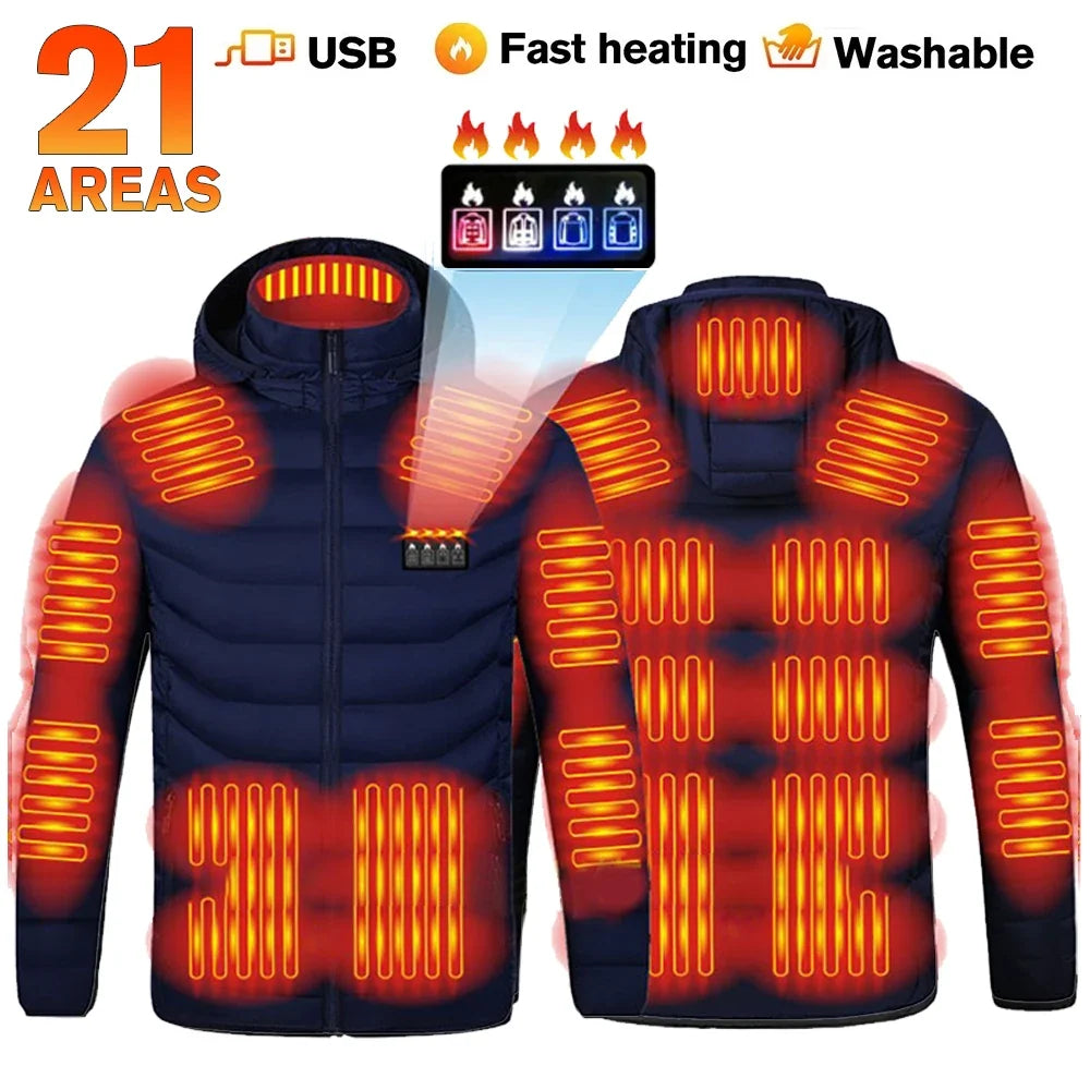 21 Areas Heated Jacket Women's Warm Vest USB Men's Heating Jacket  Waterproof Winter Heated Jackets Ski Clothing Coat Heated
