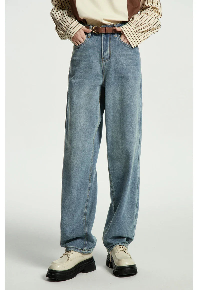 Women Jeans 2023 Autumn High Waist Straight Loose Trousers Fashion Casual Versatile Simple Basic Light Blue Pants