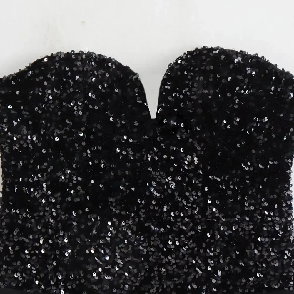 Strapless Sequin Bodysuits for Women, Backless Bodysuits, Sweetheart Neck, Female Playsuits, Sexy Fashion
