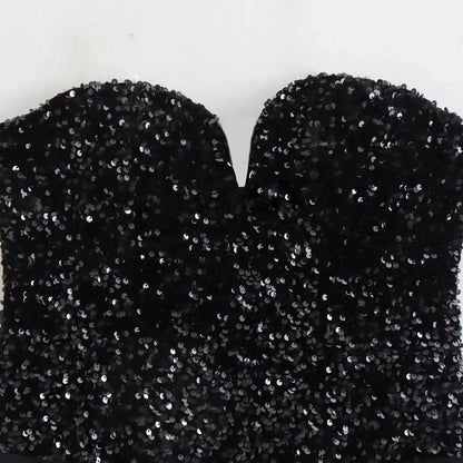 Strapless Sequin Bodysuits for Women, Backless Bodysuits, Sweetheart Neck, Female Playsuits, Sexy Fashion