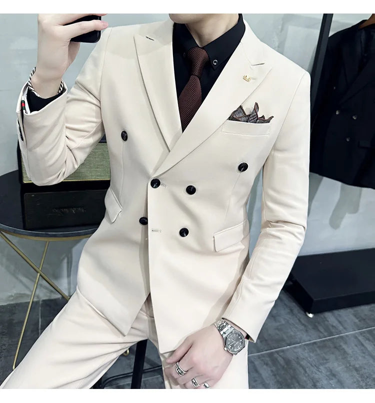 Jackets + Pants / Groom's Wedding Dress Best Fashion Mans Double -breasted Suit Blazer Trousers Male Formal Business Office Suit