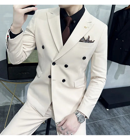 Jackets + Pants / Groom's Wedding Dress Best Fashion Mans Double -breasted Suit Blazer Trousers Male Formal Business Office Suit