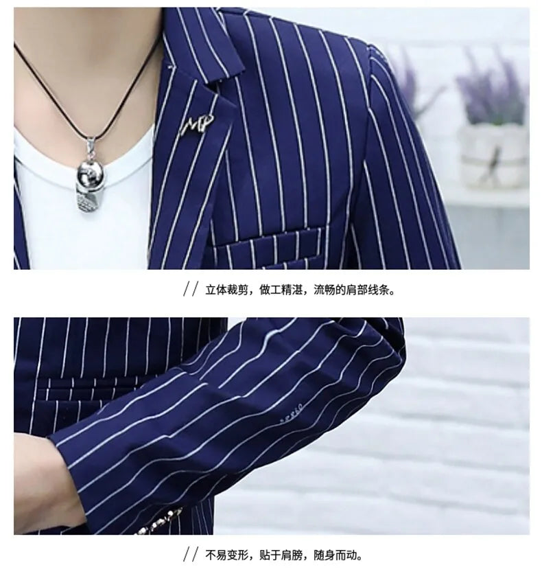 Blazer Summer Men's Fashion Gentleman Business Korean Version Trendy Performance Striped Banquet Host Casual Wedding Blazer