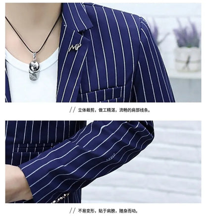 Blazer Summer Men's Fashion Gentleman Business Korean Version Trendy Performance Striped Banquet Host Casual Wedding Blazer