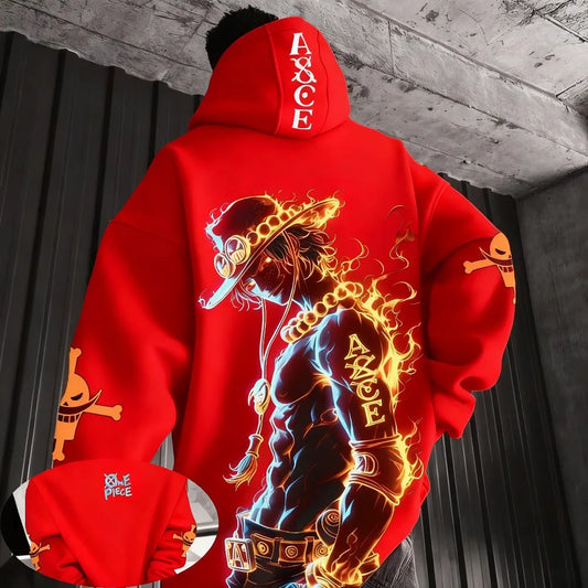 One Piece Anime Ace Co Branded Printed Hoodie 2025 Men's and Women's Autumn/Winter Loose Casual Japanese Harajuku Sweater Top