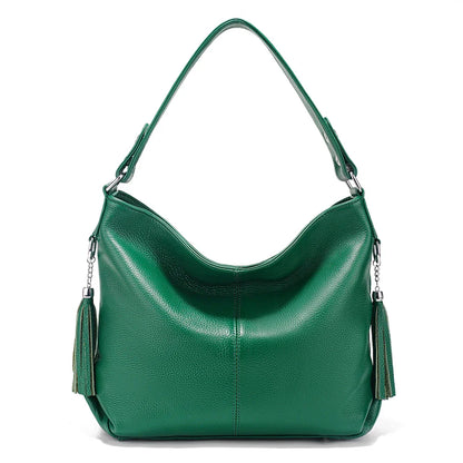 2026 New Fashion Soft Real Genuine Leather Tassel Women Handbag Elegant Ladies Hobo Shoulder Bag Messenger Purse Satchel