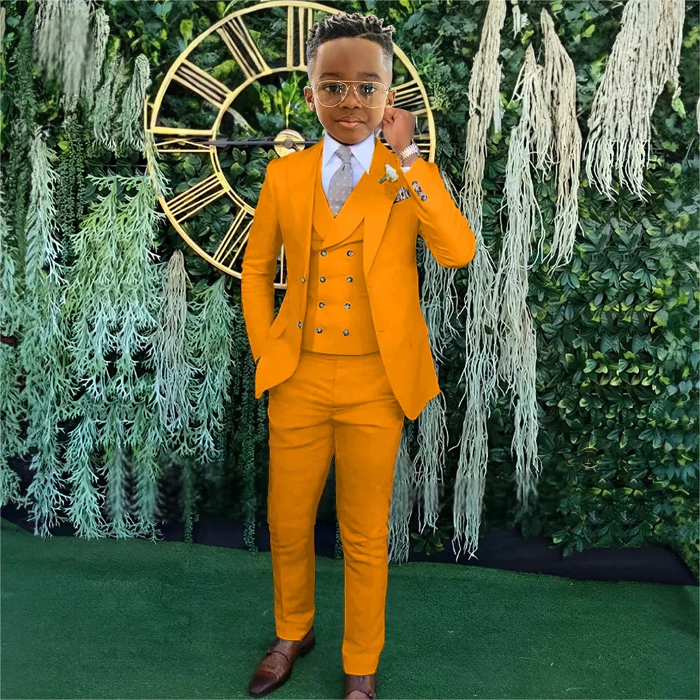 Fashionable Boys Suit Set 3 Pieces Jacket Vest Pants Banquet Party Outfit Elegant Children's Tuxedo Wedding Guest Clothes 2-20T