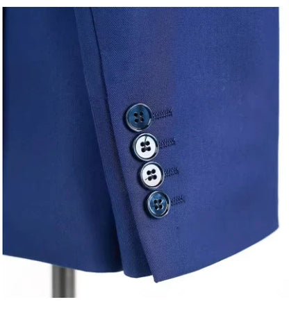 Royal Blue Formal Men's Suit 2 Piece Set Stand Collar Blazer Pants Slim Fit Wedding Groom Tuxedo Party Dress