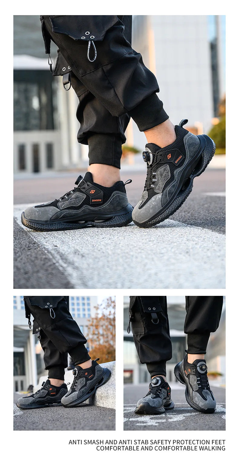 Rotary Buckle Work Sneakers Protective Shoes Safety Industrial Puncture-Proof Anti-smash Steel Toe Shoes