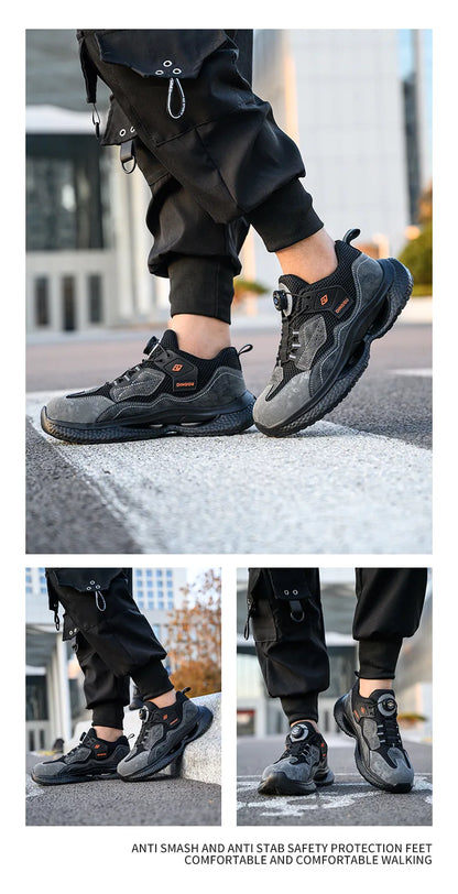Rotary Buckle Work Sneakers Protective Shoes Safety Industrial Puncture-Proof Anti-smash Steel Toe Shoes