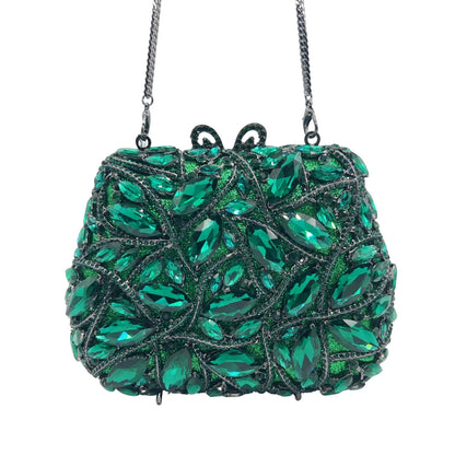 Women Elegant Brown Rhinestone Evening Bag Colorful Crystal Shoulder Clutch Fashion Bridal Handbag Wedding Party Purses