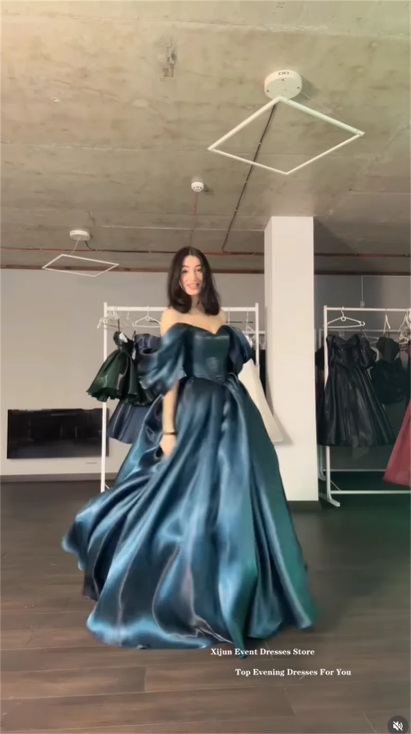 Modern Turquoise Evening Dresses Off The Shoulder A-Line Formal Prom Dresses Shiny Long Birthday Party Gowns Customized