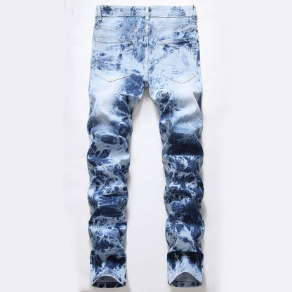 2026 New Men's Yellow Jeans, Blue Stretch Biker Trousers, Broken Hole Jeans, Fashion Popular Men Denim Pants Big Size 29-42