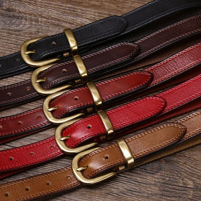 2.8 CM Pure Cowhide Genuine Leather Ladies High Quality Jeans Brass Buckle Belts Cowboy Fashion Designer Belts for Women luxury