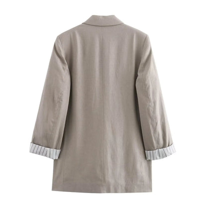 Women Fashion Solid Blazer Notched Collar Long Roll up Sleeves Female Chic Office Lady Business Outfits