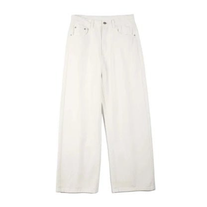 100％ Cotton Men's Baggy Straight Jeans Comfortable Soft Casual Pants Fashion Korean White Brown Denim Trousers Male Clothing