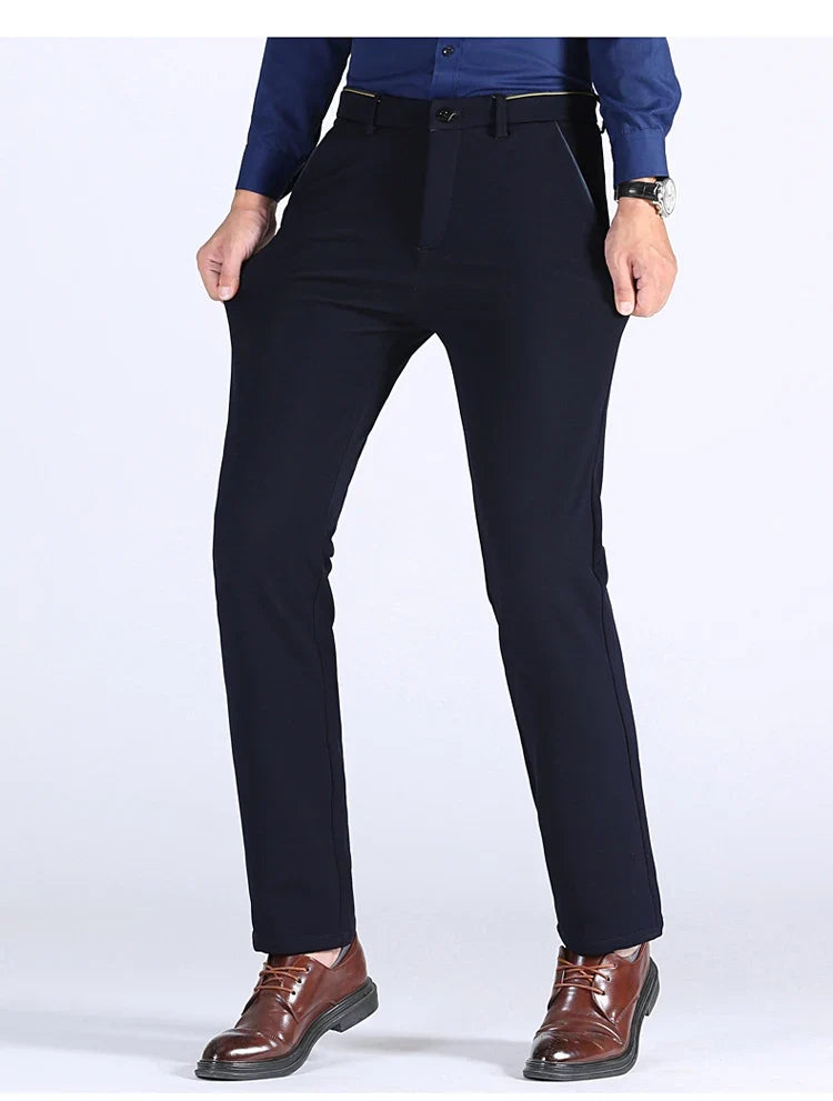 2025 Winter New Thickened Straight Slim Warm Business Casual Office Male Velvet Trousers Classic Men's Fleece Casual Pants